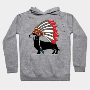 Dachshund dog native American Indian feathers hat Hoodie